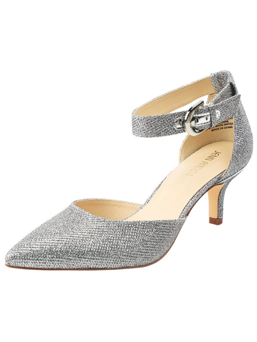 Jenn Ardor Size 7M Heels Silver Glitter Ankle Strap Pointy Toe Pumps Shoes